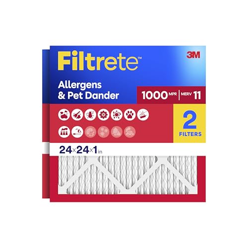 Filtrete 24x24x1, AC Furnace Air Filter MPR 1 MERV 11, Allergen Defense, 2-Pack (exact dimensions 23.81 x 23.81 x .81)