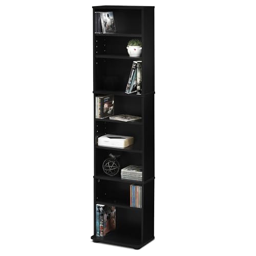 Furinno JAYA DVD Shelf, CD Rack, Media Shelf with Adjustable Shelves, Tall Narrow DVD Storage Cabinets for CD Blueray for Living Room, Home Office, Espresso
