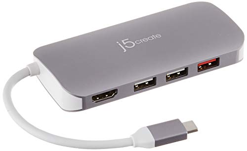 j5create USB-C Multiport Adapter, 7-in-1 USB-C Hub with 4K HDMI, USB 3.0 Ports, SD & microSD Card Reader, 100W Power Delivery, Travel Hub for MacBook 