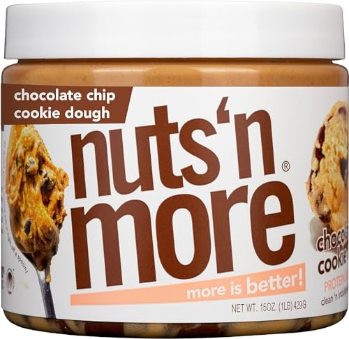 Nuts ‘N More Chocolate Chip Cookie Dough Peanut Butter Spread - High Protein, Low Carb, Low Sugar, Gluten Free, Non-GMO, All-Natural Nut Butter Snack (15oz Jar)