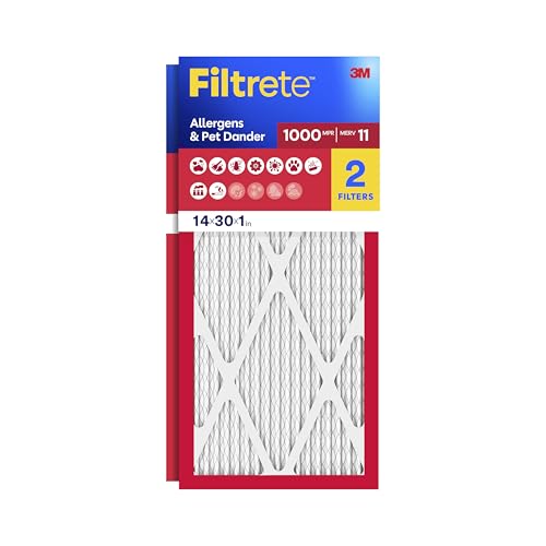 Filtrete 14x3x1, AC Furnace Air Filter MPR 1 MERV 11, Allergen Defense, 2-Pack (exact dimensions 13.81 x 29.81 x .81)
