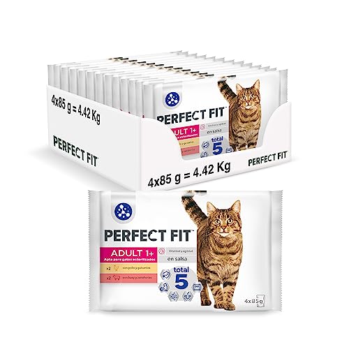 (-22%) PERFECT FIT Meal for Sterilized Adult Cats - 52 Fresh Sachets (Pack of 13 Packs 4x85g) - Cat Food in Sauce - Chicken / Beef - Complete & Balanced Food - Vitality & Agility