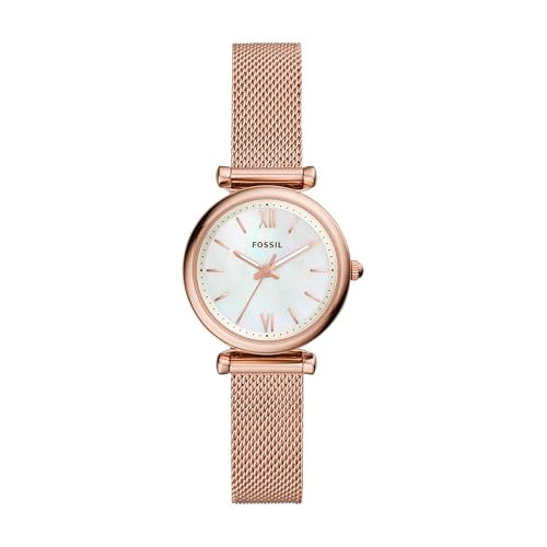 (-37%) Fossil Uhr für Damen Carlie, Quarzwerk, 29mm Rose Gold Edelstahlgehäuse mit Edelstahlarmband, ES4433