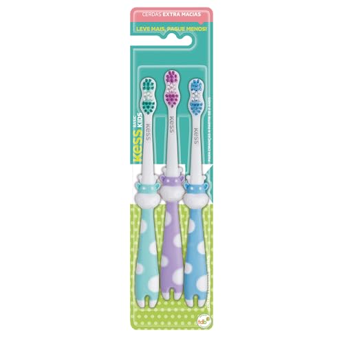 Combo Econômico Infantil com 3 Escovas Dentais, Kess, Multicor