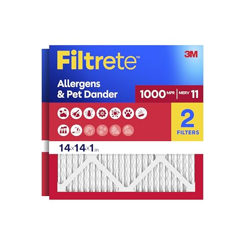 Filtrete 14x14x1, AC Furnace Air Filter MPR 1 MERV 11, Allergen Defense, 2-Pack (exact dimensions 13.81 x 13.81 x .81)