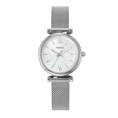 (-37%) Fossil Uhr für Damen Carlie, Quarzwerk, 29mm Silbernes Edelstahlgehäuse mit einem Edelstahlarmband, ES4432
