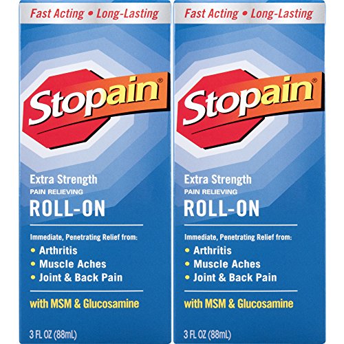 Stopain Pain Relief Roll On Gel 3oz (2 Pack) USA Made, Max Strength Fast Acting with MSM, Glucosamine, Menthol for Arthritis, Lower Back, Knee, Neck, HSA FSA Approved Topical Analgesic Products
