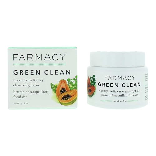 Farmacy Makeup Remover Cleansing Balm - Green Clean Waterproof Makeup Remover + Oil Based Cleanser - Gentle Exfoliating Double Cleanser - Melts From Balm to Milky Lather (100ml)