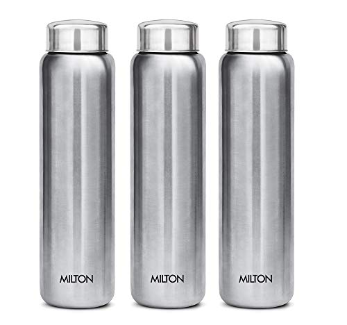 MILTON Aqua 1000 Stainless Steel Water Bottle 920 ml, Set of 3, Single Walled, ISI Certified I Leak Proof Lid, Rust Proof I For School, Office, Gym I 
