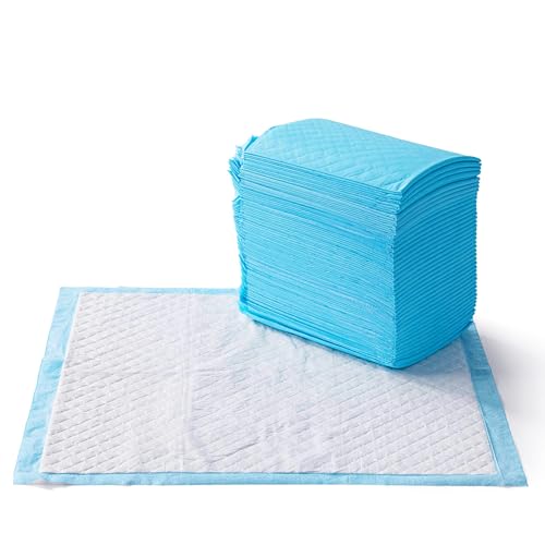 Amazon Basics Heavy Duty Dog and Puppy Pee Pads, 5-Layer Leak-Proof Ultra Absorbent, Quick-Dry Surface, Potty Training, Regular (24x23"), 50 Count, Blue & White