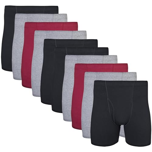 Gildan Men's Underwear Covered Waistband Boxer Briefs, Multipack, Black/Garnet/Graphite (10-Pack), Small