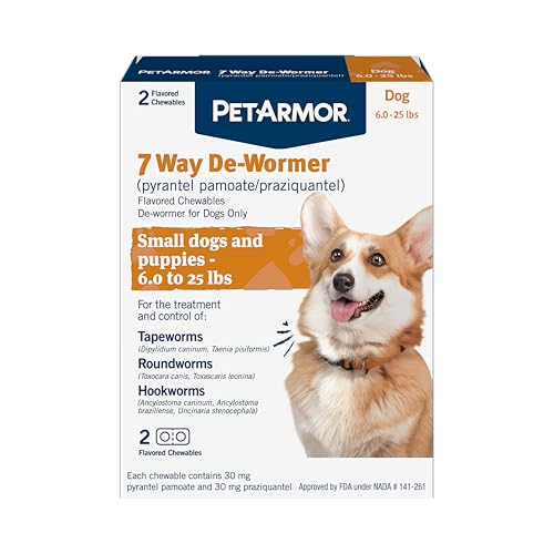PetArmor 7 Way De-Wormer for Dogs, Oral Treatment for Tapeworm, Roundworm & Hookworm in Small Dogs & Puppies (6-25 lbs), Worm Remover (Praziquantel & Pyrantel Pamoate), 2 Flavored Chewables