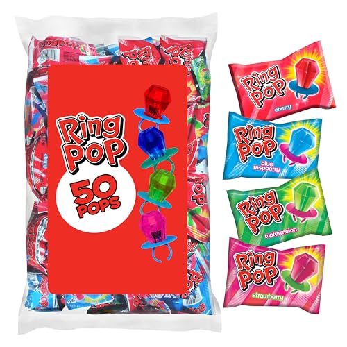 Ring Pop Halloween Candy Lollipops - 50 Ct Bulk Candy Variety Pack in Assorted Fruity Flavors - Full Size, Individually Wrapped Hard Candy For Trick or Treat, Halloween Bowls, Gifts, Party Favors