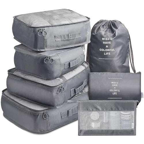VAGREEZ Packing Cubes 7 Pieces, Grey, One Size