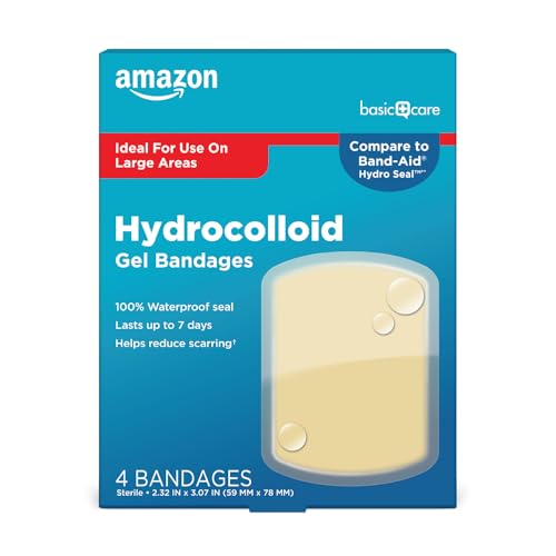 Amazon Basic Care Advanced Fast Healing Hydrocolloid Gel Bandages, Large Wound Dressing, 4 ct