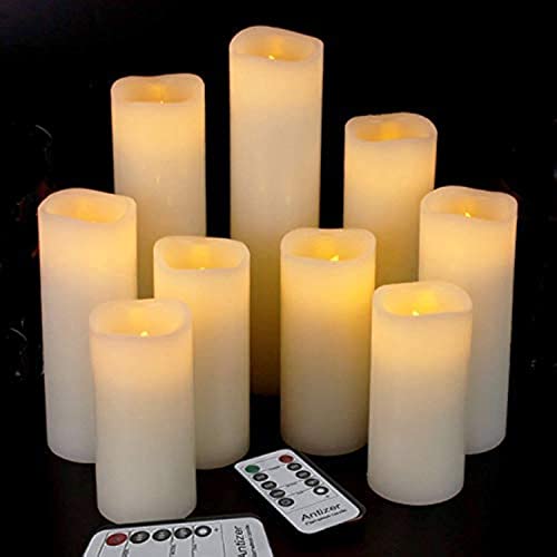 antizer Flameless Candles Led Candles Pack of 9 (H 4" 5" 6" 7" 8" 9" x D 2.2") Real W
