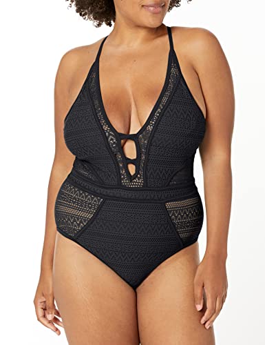 SOCIALA V Neck Bathing Suit for Womens High Waisted Swim Suits Backless One Piece Swimsuit Women Crisscross Black M