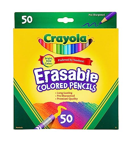 Crayola Erasable Colored Pencils for Kids (50ct), Bulk Colored Pencil Set, Back to School Essentials for Kids, Teacher Classroom Must Haves [Amazon Exclusive]
