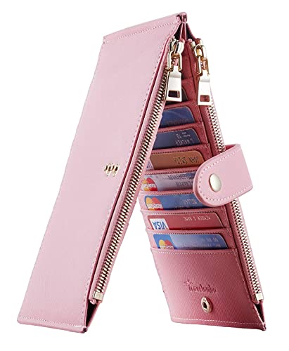 Travelambo RFID Wallet Women Large Size Bifold Multi Card Wallet Case with Zipper Pocke Credit Card Holder for Women