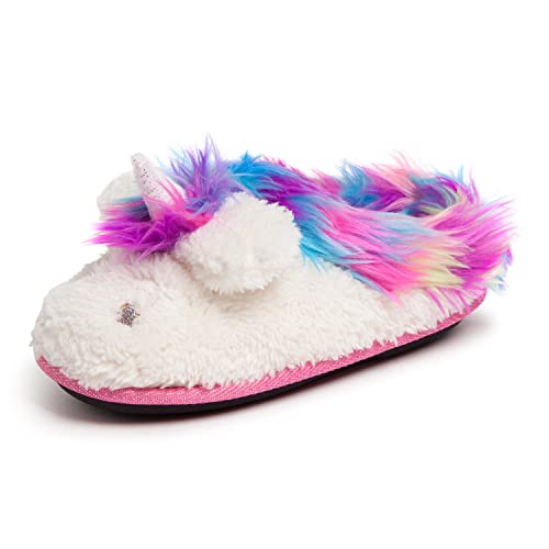 Dearfoams Easter Basket Stuffers Gifts for Kids Washable Animal Critter Slippers, Multi Unicorn, 2-3 Big Kid