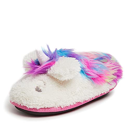 Dearfoams Easter Basket Stuffers Gifts for Kids Washable Animal Critter Slippers, Multi Unicorn, 1 Big Kid