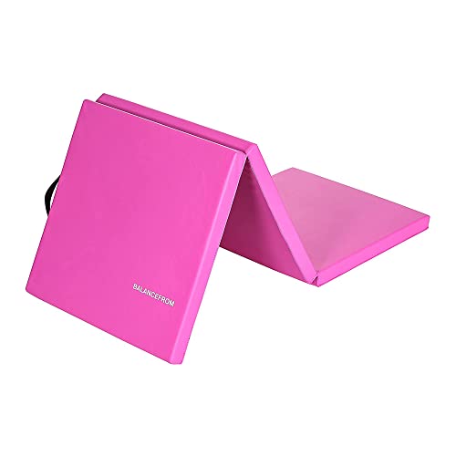 BalanceFrom Folding Gymnastics Mat, Thick Home Gym Floor Yoga Equipment, Pink - Portable Exercise and Workout Pad for Pilates, Aerobics, and Martial Arts Fitness Training