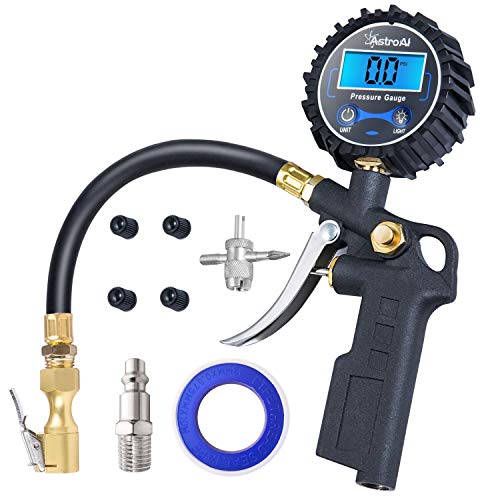 AstroAI Digital Tire Pressure Gauge with Inflator, 3-250 PSI Air Chuck & Compressor Accessories Heavy Duty with Quick Connect Coupler, 0.1 Display Resolution, 1pack