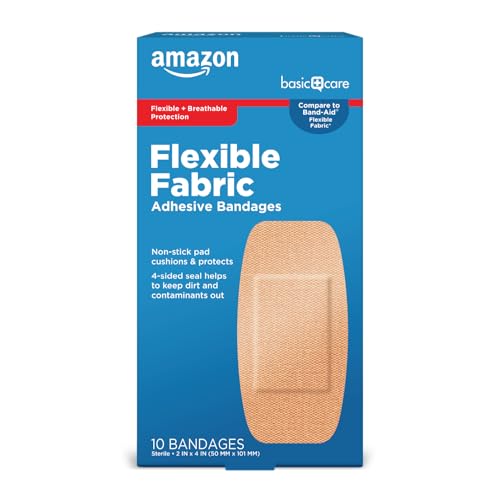 Amazon Basic Care Flexible Fabric Adhesive Bandages, XL (2 in x 4 in), Protection for All Skin Types, Flexible Stretch That Conform to Wounds, 10 Count