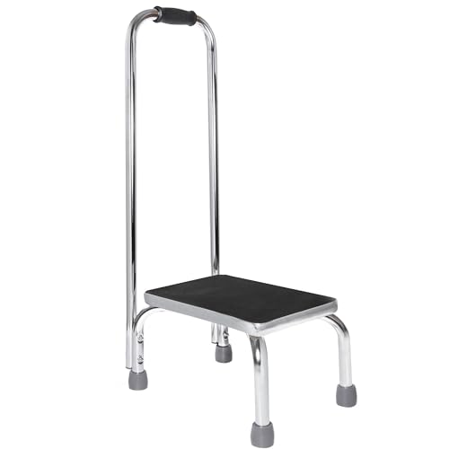 Vaunn Medical Foot Step Stool with Handle and Anti Skid Rubber Platform, Lightweight and Sturdy Stool for Children, Adults and Seniors, Chrome