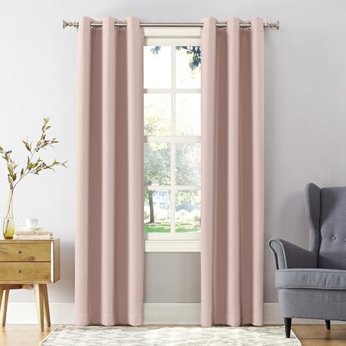 Sun Zero Easton Energy Saving Blackout Grommet Curtain Panel, 40" x 84", Blush Pink:...