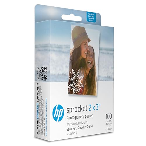 HP Sprocket 2x3" Premium Zink Sticky Back Photo Paper (100 Sheets) Compatible with HP Sprocket Photo Printers, Original Version.