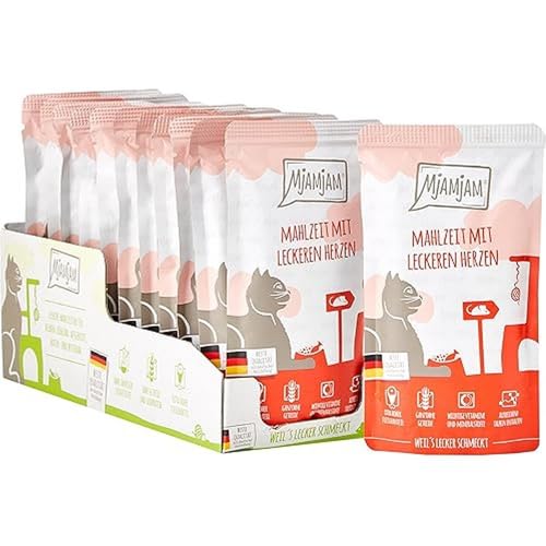 🔥 STARKER PREIS (-47%) MjAMjAM - Premium Nassfutter für Katzen - Quetschie - Mahlzeit mit leckeren Herzen, 12er Pack (12 x 125 g), getreidefrei mit extra viel Fleisch