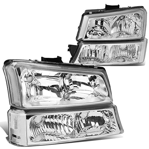 DNA MOTORING Pair Headlight Assembly Compatible with 2003-2006 Chevy Silverado 1500 2500 3500 1500 HD 2500 HD Avalanche 1500 2500, w/o Factory Cladding, Chrome/Clear, HL-OH-CS03-4P-CH-CL1
