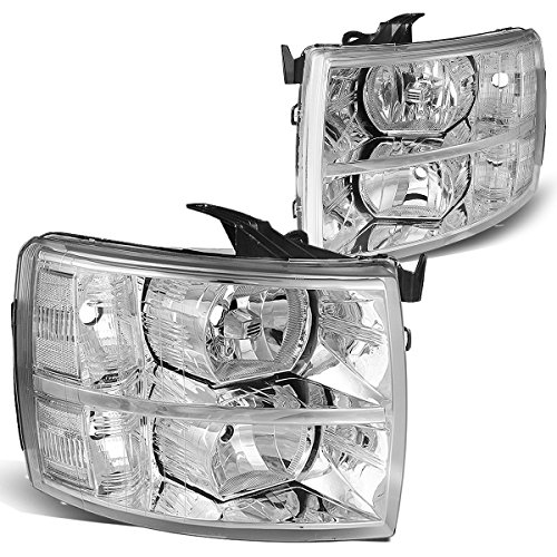 DNA MOTORING HL-OH-CSIL07-CH-CL1 Pair of Chrome Housing Headlights Compatible with 07-13 Silverado 1500/07-14 Silverado 2500 HD 3500