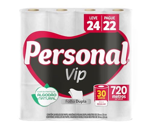 Papel Higiênico Personal VIP Folha Dupla, 24 unidades | Branco, Embalagem pode variar