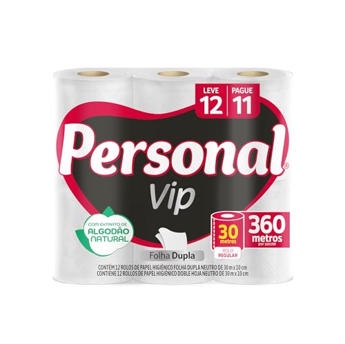 Personal VIP - Papel Higiênico, Folha Dupla, 12 unidades (Embalagem pode variar)