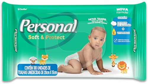 Toalhas Umedecidas Soft and Protect, Personal, 100 unidades, Branco