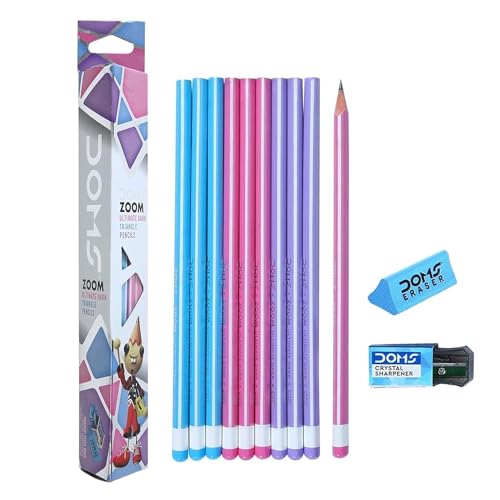 Doms Zoom Ultimate Dark Pencil Box Pack | Triangular Shape For Easy Holding & Comfort | Free Eraser & Sharpner With Each Box | Dark & Neat Handwriting