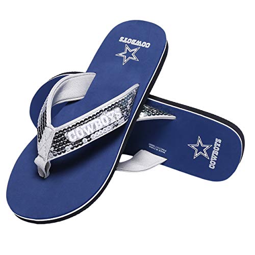 FOCO Womens NFL Team Logo Sequin Strap Sandals Flip Flops