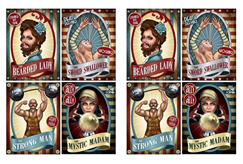 Beistle 8-Count Vintage Circus Poster Cutouts, Side Show Party Decorations, Carnival Party Supplies, Fun Fair Themed Party Accessories, 15.25"
