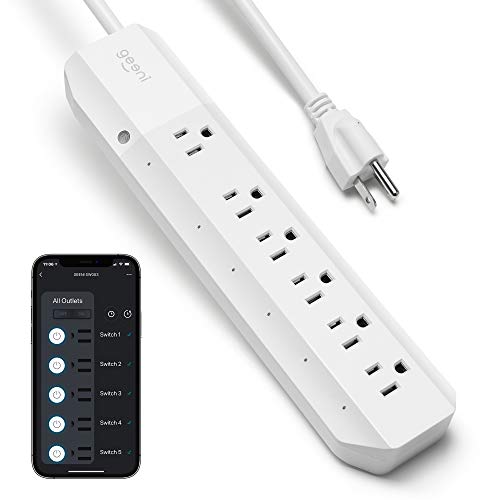 Geeni Smart Surge Protector 6-Outlet Power Strip – Wi-Fi Enabled with Voice Control (Alexa, Google Assistant), Surge Protection, 3ft Extension Cord, Remote Access