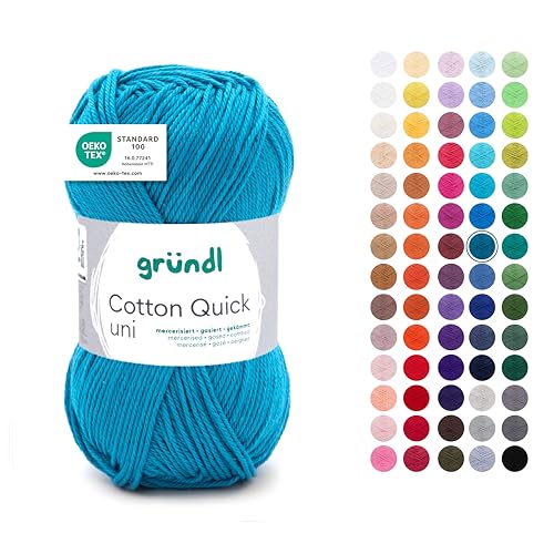 Gründl Wolle Cotton Quick Plain Yarn for Knitting and Crocheting, 100% Cotton, 1 Ball 50 g/125 m, Crochet Yarn/Knitting Yarn, Petrol