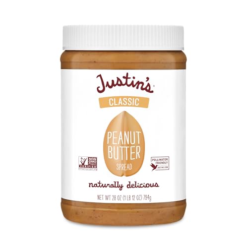 Justin's Classic Peanut Butter Creamy Spread, No Stir, Gluten-Free, 28 Ounce Jar, 1 Pack