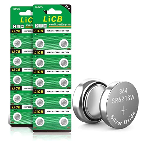 LiCB 20 Pack SR621SW 364 164 363 AG1 Battery 1.5V Button Cell Watch Batteries