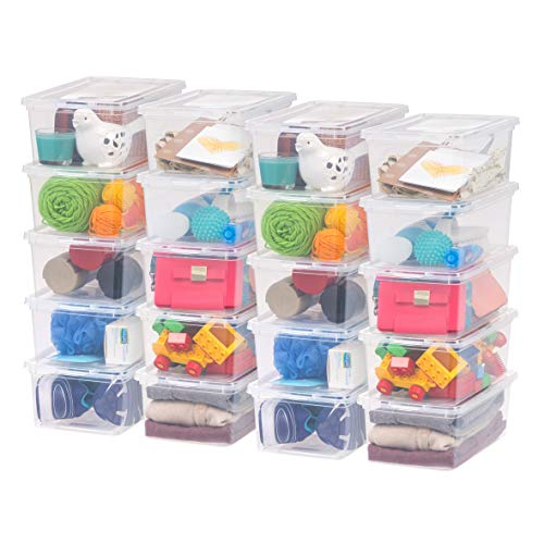 IRIS USA 20-Pack Storage Bins with Lids, 6 Quart, Shoe Boxes Clear Stackable Containers Organize Shoes Closet Shelves, C