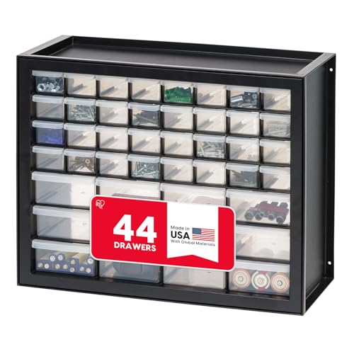 IRIS USA Screw Tool Organizer Small Parts Cabinet, 44-Drawer, Electronics Hardware Nuts and Bolts Plastic Storage Drawers Garage Storage, Stackable Bead Craft Organizer Building Bricks Sorter, Black