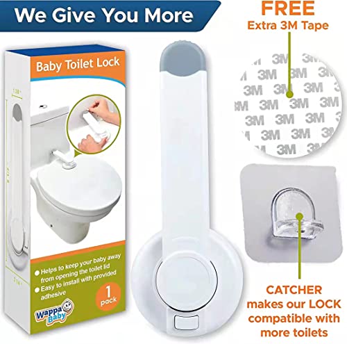 Baby Toilet Lock by Wappa Baby - 9"L x 4"W - Ideal Baby Proof Toilet Lid Lock - No Tools Needed Easy Installation with 3M Adhesive - Top Safety Toilet Seat Lock - Fits Most Toilets - White (1 Pack)