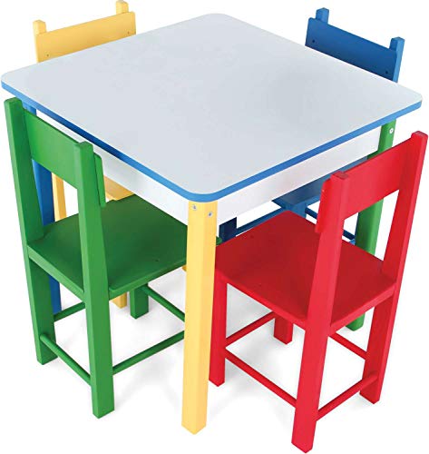Mesa Infantil de Madeira Colorida com 4 Cadeiras - Carlu Brinquedos