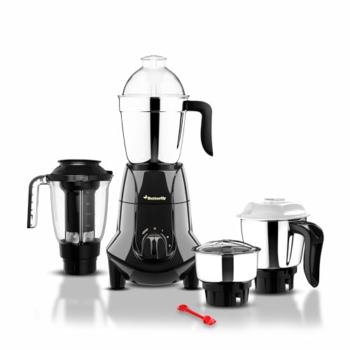 Butterfly Jet Elite 750 Watts Mixer Grinder with 4 Jars, 3 Stainless Steel Multipurpose Jars & 1 Juicer Jar, ABS Body, Sturdy Polycarbonate Juicer Jar