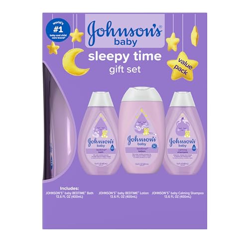 Johnson's Baby Sleepy Time Bedtime Gift Set with Relaxing NaturalCalm Aromas, Bedtime Baby Bath Shampoo, Wash & Lotion, Baby Bedtime Essentials, Hypoallergenic & Paraben-Free, 3 Items